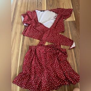 Shein 2 piece skirt set. Size small. Top ties in middle and skirt ties on side